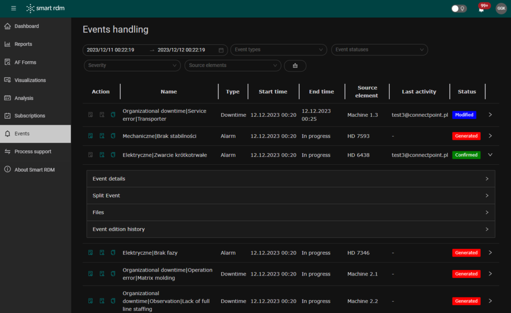 A screenshot of our Event feature in Smart RDM